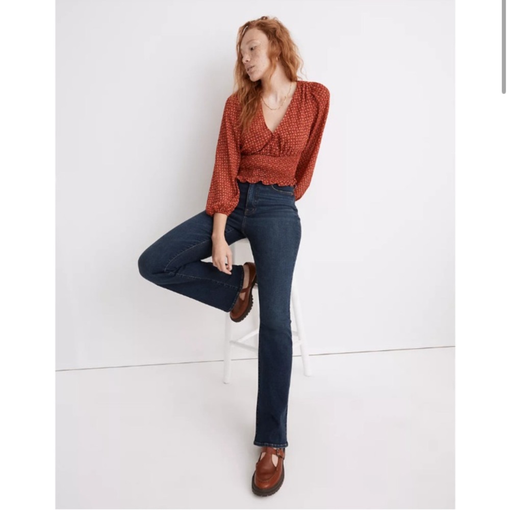 Madewell Julianne Smocked-Waist Top red ditzy floral